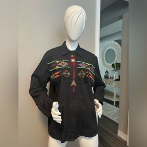 VINTAGE Lew Magram NY 100% Cotton Tribal Beaded
Blouse Size 12